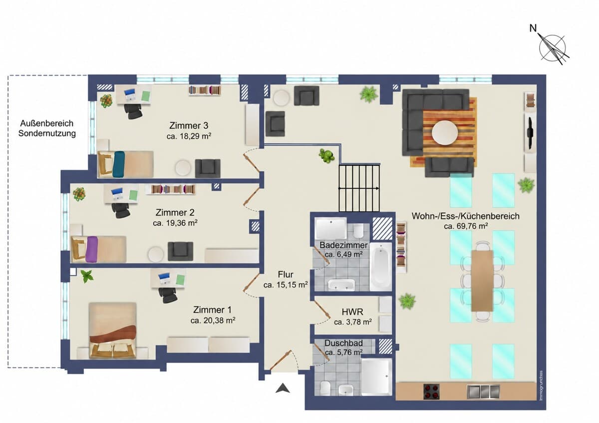 Grundriss der Immobilie Generalsviertel! 4-Zimmer-Neubau-Wohnung im Altbau mit ca. 159 m² Wohnfläche und eigener Terrasse!