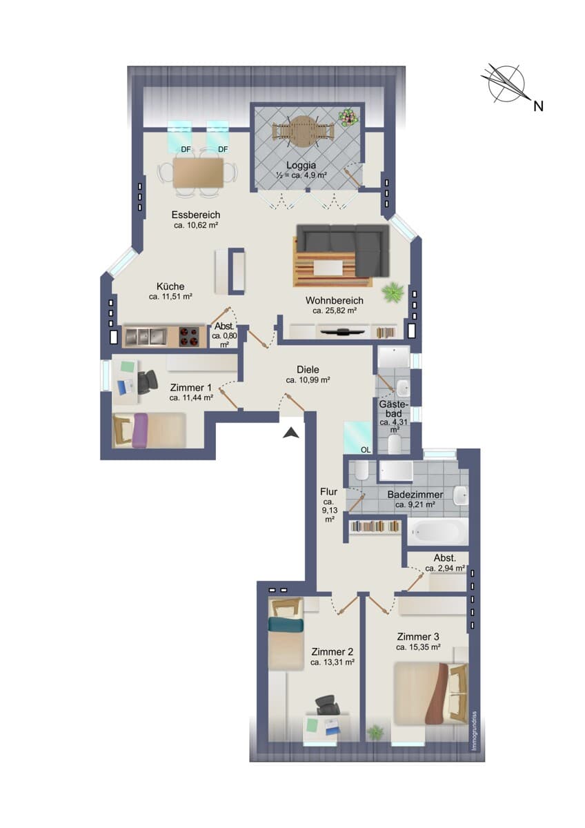 Grundriss der Immobilie Traumhafte 4-Zimmer Penthouse-Wohnung mit sonniger Loggia in Hoheluft-West